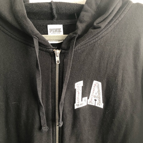 Victoria’s Secret PINK Hoodie Black Sequins LA West Coast Beaches Sz M - Picture 3 of 12